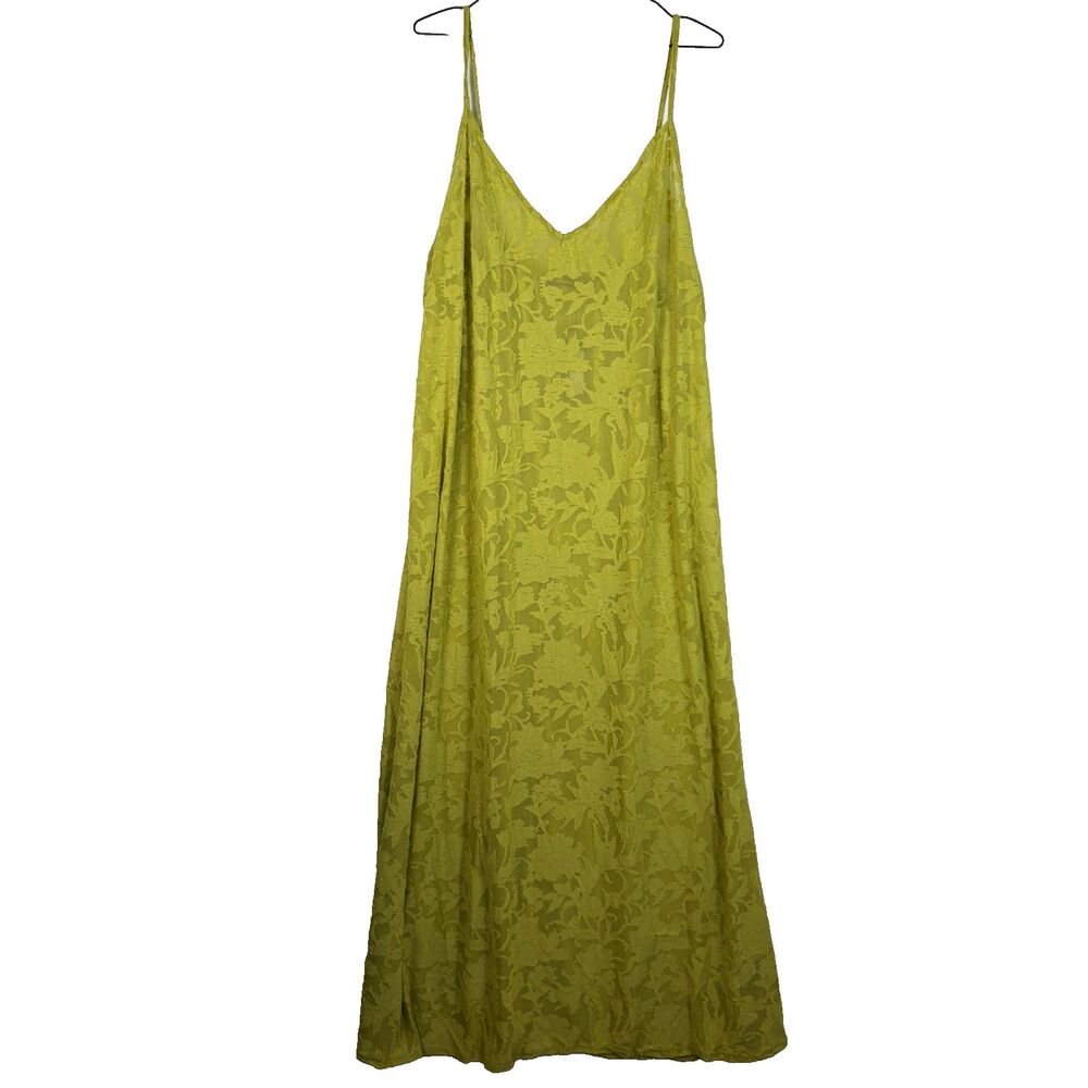 PrettyLittleThing Womens Plus 26 Yellow Green Spaghetti Strap Maxi Dress Long
